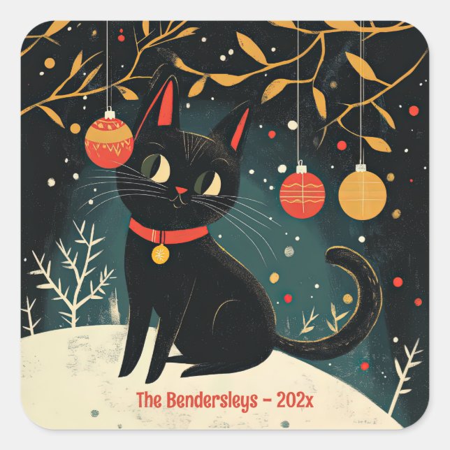 Sticker Carré Retro Black Cat Fun (Devant)