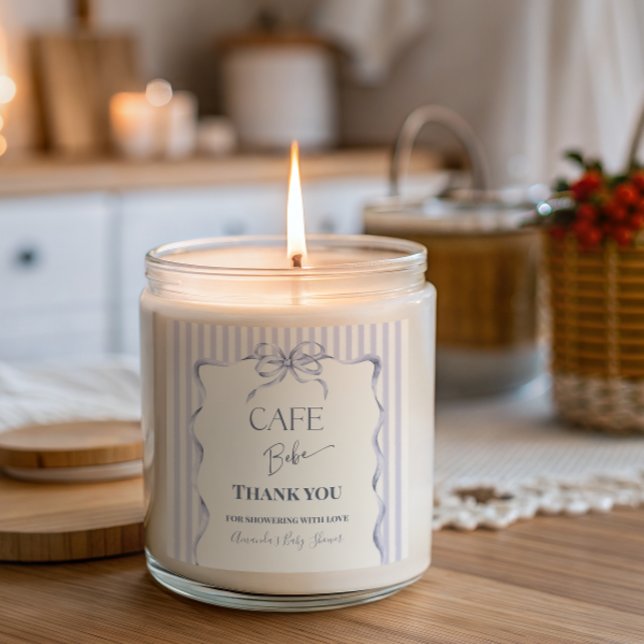 Sticker Carré Retro Blue Bow Cafe Bebe Boy Coffee Baby Shower (Créateur téléchargé)