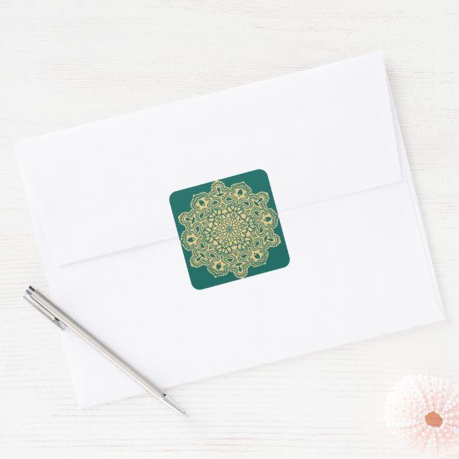 Sticker Carré Rétro Boho Chic Bohème Hippie Rosette Mandala (Enveloppe)