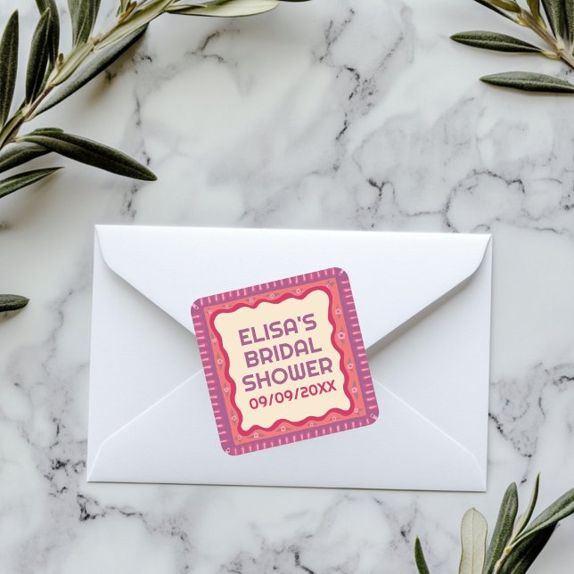 Sticker Carré Retro Boho Fun Mariage sur mesure fait-main Shower (Retro Boho Fun Handmade CUSTOM Bridal Shower Square Sticker
)