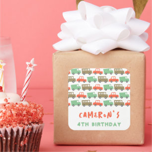 Sticker Carré Retro Boys Jouets Amusants Transport Anniversaire 