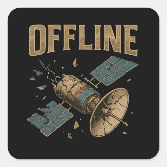 Sticker Carré Retro Broken Satellite "OFFLINE" Space Art (Devant)