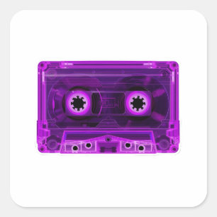 Sticker Carré Rétro cassette audio transparente violet néon des 