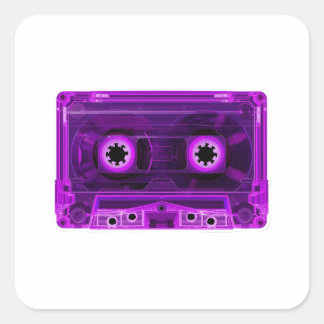 Sticker Carré Rétro cassette audio transparente violet néon des