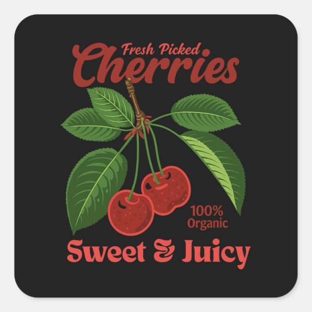 Sticker Carré Retro Cerises Fruit Commercial Graphisme Art Style (Devant)