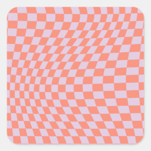 Sticker Carré Retro Check Motif Lilac Et Orange Checkerboard