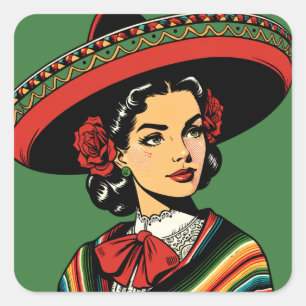 Sticker Carré Retro Cinco de Mayo Fiesta Party Favoriser