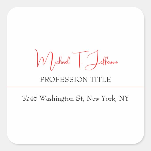 Sticker Carré Retro classique élégant Plain simple rouge blanc (Devant)