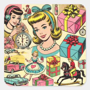 Sticker Carré Retro Cute Girly Comics