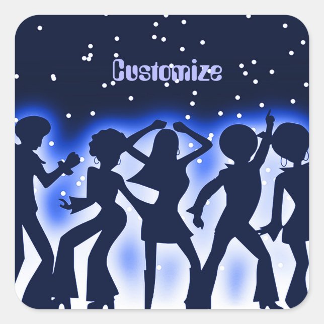 Sticker Carré Retro Dance Party Bleu (Devant)