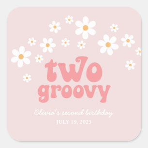 Sticker Carré Rétro Deux Groovy marguerite boho floral deuxième