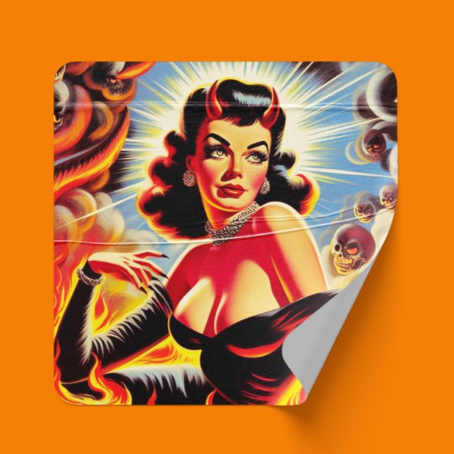 Sticker Carré Retro Devilish Pinup (Créateur téléchargé)