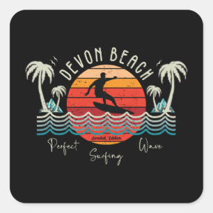 Sticker Carré Retro Devon Beach Surf