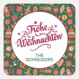 Sticker Carré Retro Frohe Weihnachten Personnalisé