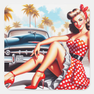 Sticker Carré Retro Girl Classic Pin Up