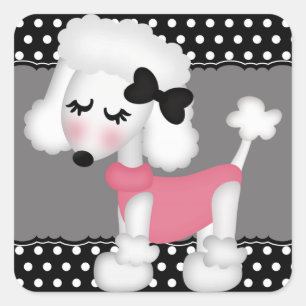 Sticker Carré Retro Girly Paris Poodle Dog