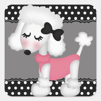 Sticker Carré Retro Girly Paris Poodle Dog