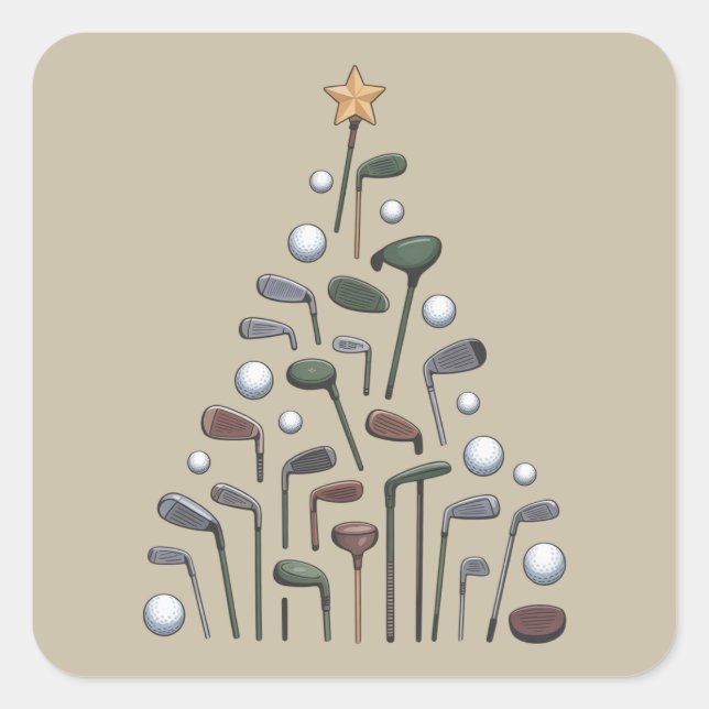 Sticker Carré Retro Golf Club Christmas Tree Golfing X-mas (Devant)