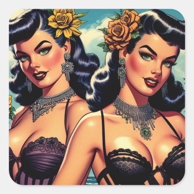 Sticker Carré Retro Goth Girls Pin-up (Devant)