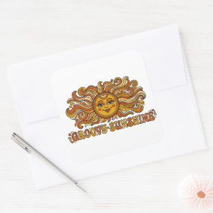 Sticker Carré Rétro Groovy Sunshine Soleil Souriant des Années 7