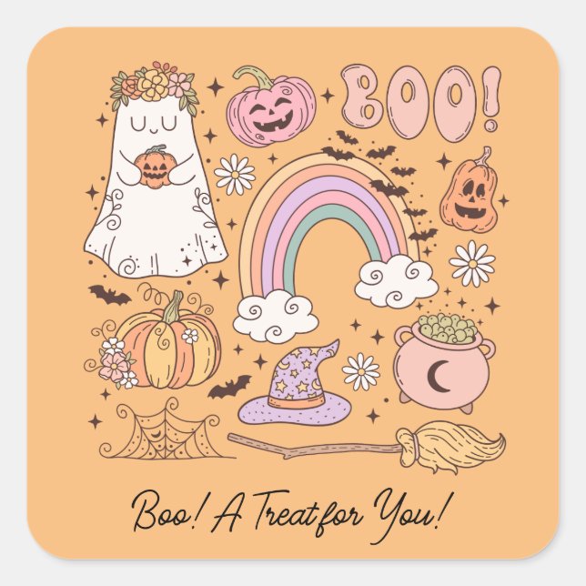 Sticker Carré Retro Halloween Boo ! Un régal pour vous ! (Devant)