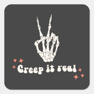 Sticker Carré Retro Halloween Creep it Real Skeleton
