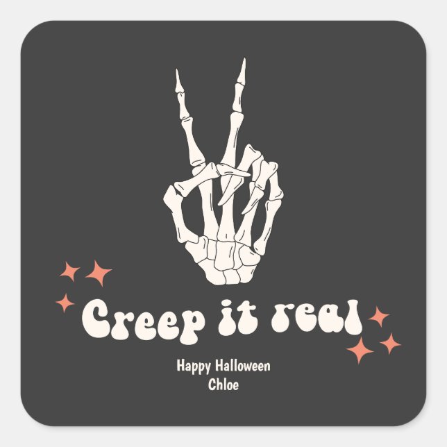 Sticker Carré Retro Halloween Creep it Real Skeleton Stic Carré (Devant)