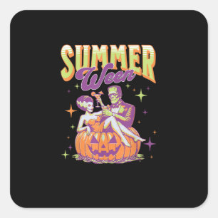 Sticker Carré Retro Happy Summerween Drôle Monstre de Frankenste