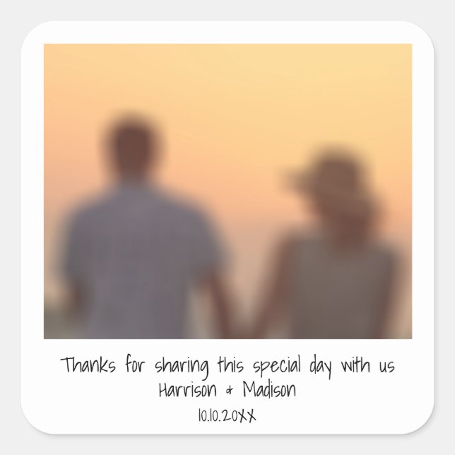 Sticker Carré Retro instantanée noms de photo mariage (Devant)