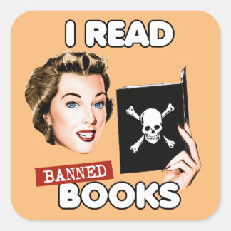 Sticker Carré Retro je lis des livres interdits
