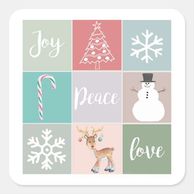 Sticker Carré Retro Joy Illustrations de Noël Enveloppe Phoques (Devant)