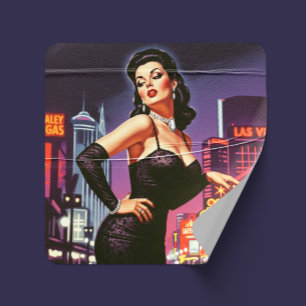 Sticker Carré Rétro Las Vegas Pin-up