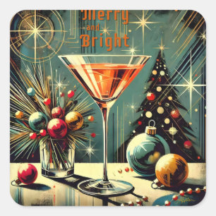 Sticker Carré Retro les années 50 Merry & Bright Christmas Marti