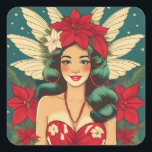 Sticker Carré Retro les années 50 Tropical Christmas Pin-Up Girl<br><div class="desc">Une collection de beautés de Noël tropicales</div>