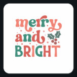 Sticker Carré Retro Merry & Bright Christmas Typographie<br><div class="desc">Sticker Carré Retro Merry & Bright Christmas Typography</div>