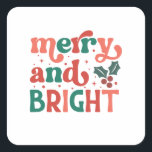 Sticker Carré Retro Merry & Bright Christmas Typographie<br><div class="desc">Sticker Carré Retro Merry & Bright Christmas Typography</div>