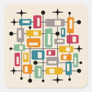 Sticker Carré Retro Mid-Century Moderne Abstrait