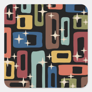Sticker Carré Retro Mid-Century Moderne Abstrait