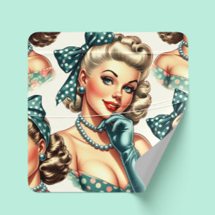 Sticker Carré Rétro Mignon Pin-Up Classique