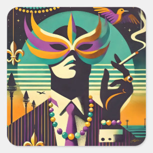 Sticker Carré Retro milieu du siècle années 60 Mardi Gras The Sm