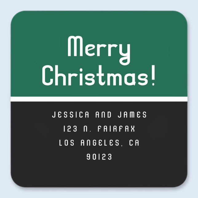Sticker Carré Retro-Modern Merry Christmas Return Address  (Créateur téléchargé)