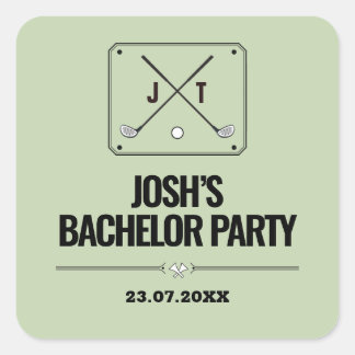 Sticker Carré Retro Moderne Monogram Golf Sortie Bachelor Party