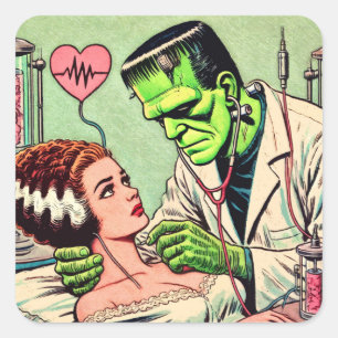 Sticker Carré Retro Monster Love Comics
