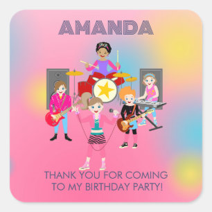Sticker Carré Retro music girls band Birthday Party