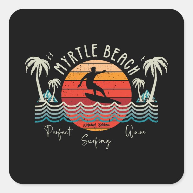 Sticker Carré Retro Myrtle Beach Surf (Devant)