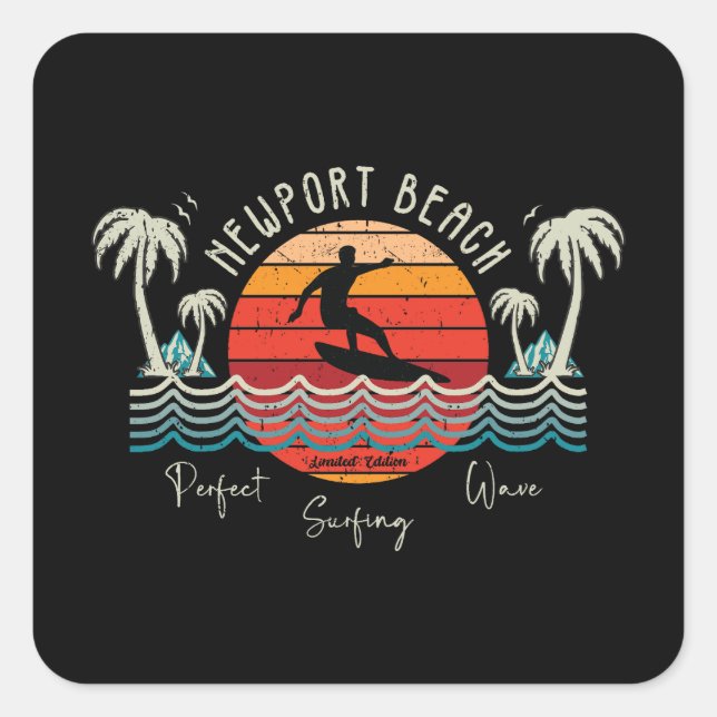 Sticker Carré Retro Newport Beach Surf (Devant)