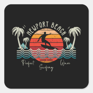 Sticker Carré Retro Newport Beach Surf