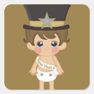 Sticker Carré Retro Nouvel An Bébé Nouvel An