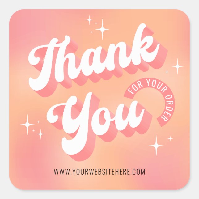 Sticker Carré Retro Peach Pink Logo Business Thank You For Order (Devant)