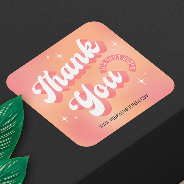Sticker Carré Retro Peach Pink Logo Business Thank You For Order (Créateur téléchargé)